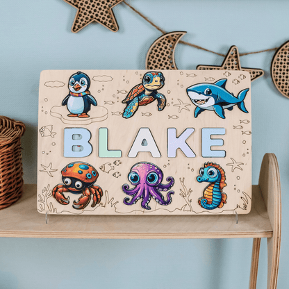 Ocean alphabet puzzle with magnetic animals