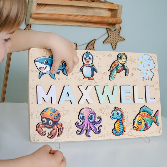 Ocean-themed personalized name puzzle for toddlers