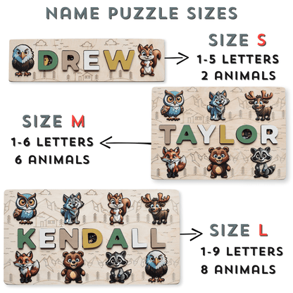 Personalized Wooden Name Puzzle with Forest Animals