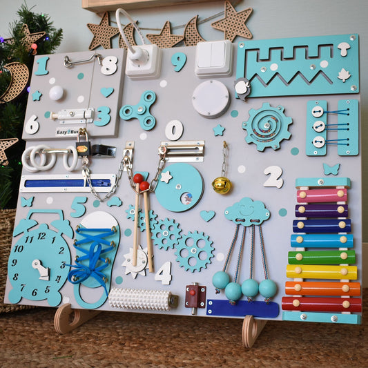 Busy board for toddlers with plug, light, and musical bars

