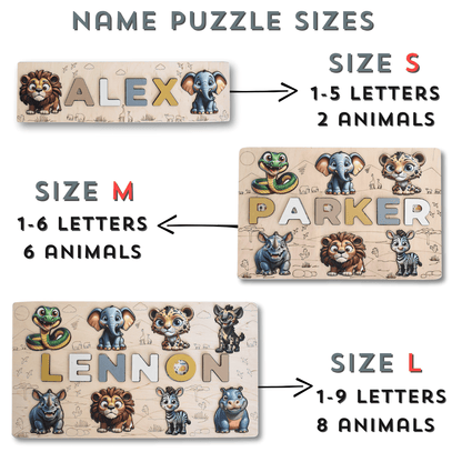 Handmade safari puzzle with child’s name