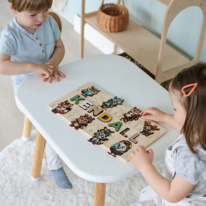 Engraved Name Puzzle with Fox, Bear, and Owl