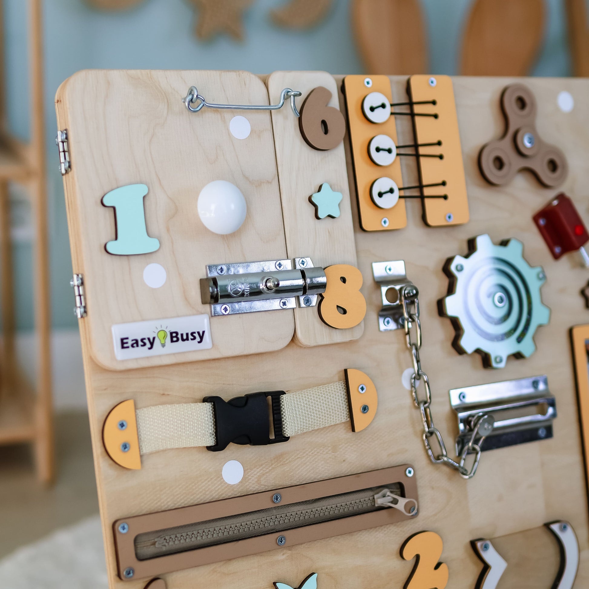 Eco-friendly handcrafted wooden play board with interactive farm animals