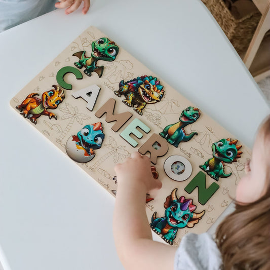 Dinosaur activity board with custom name letters