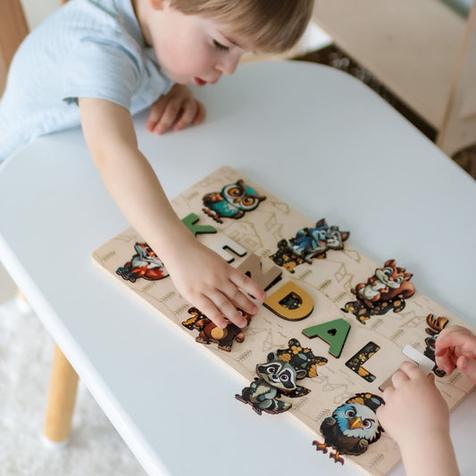 Custom Toddler Name Puzzle with Cute Forest Creatures