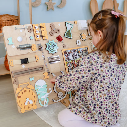 Barnyard animal magnets on a spacious farm sensory play panel