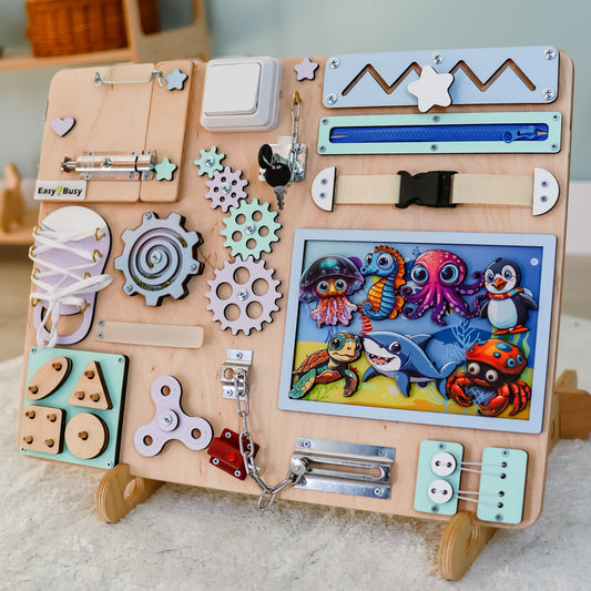Sea-themed animated busy board (Size M) with magnetic ocean animals