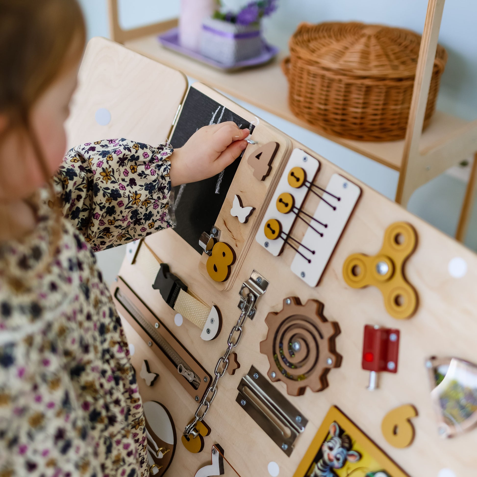 Oversized Montessori fine motor skill activity board for toddlers