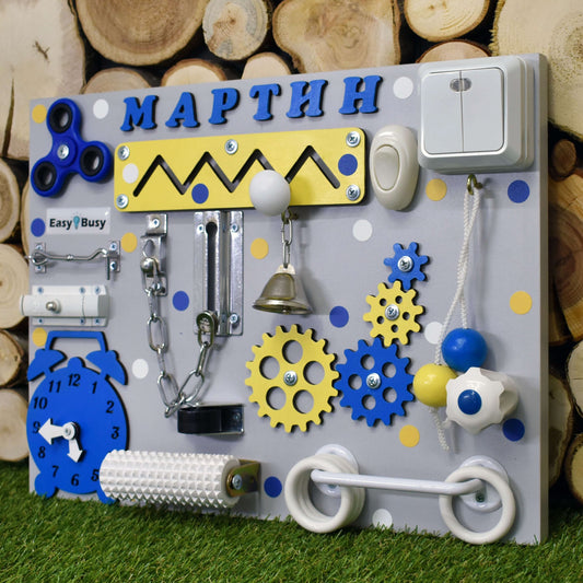 Handmade wooden activity board in various colors