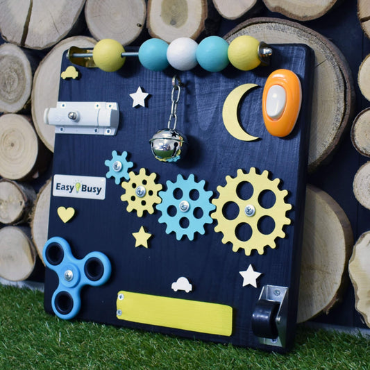 Travel-friendly busy board for toddler development