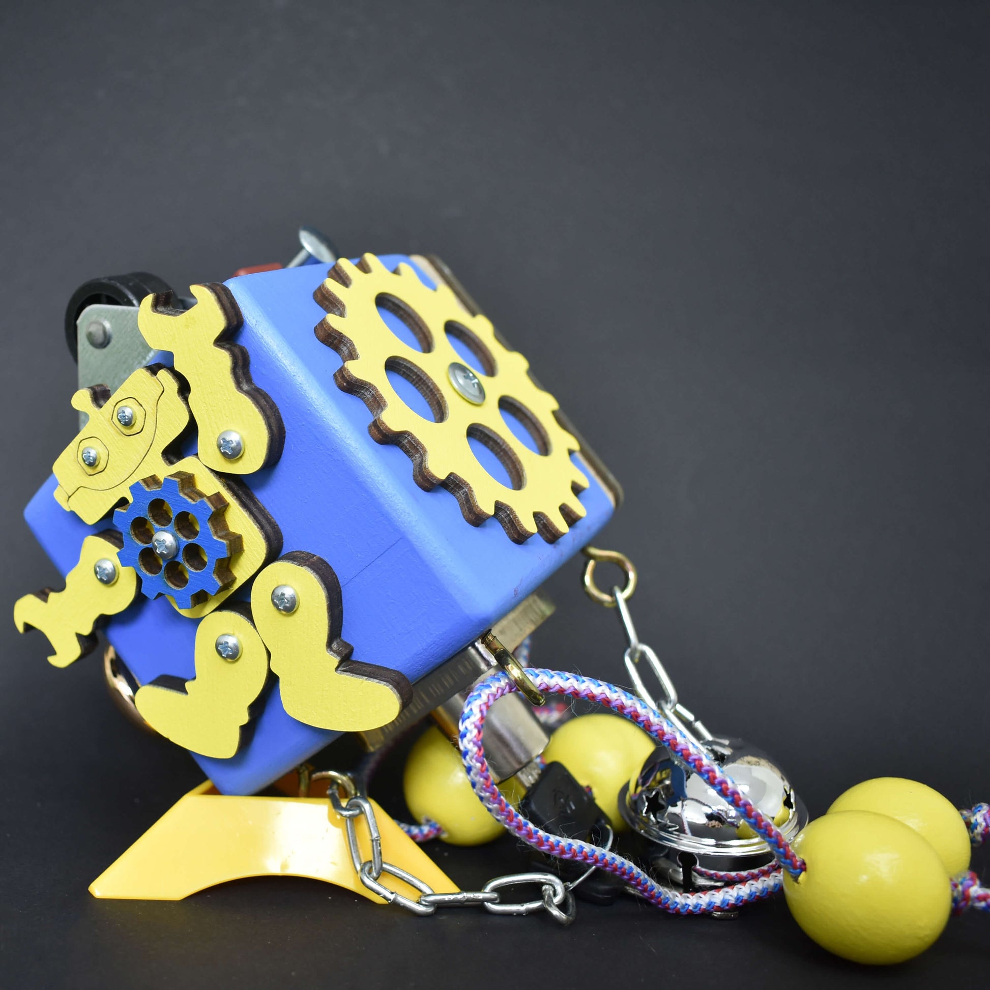 Busy cube for boys and girls with handcrafted parts