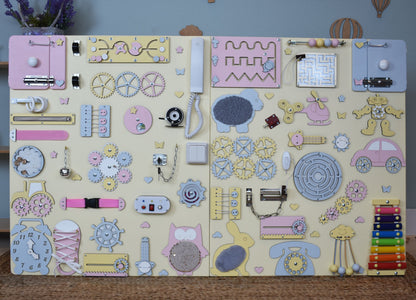 Custom busy board for business use in a children’s play area in a cafe or restaurant