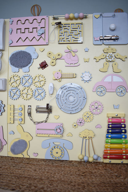 Modular activity board for kids play corner in hotels, clinics, and public spaces
