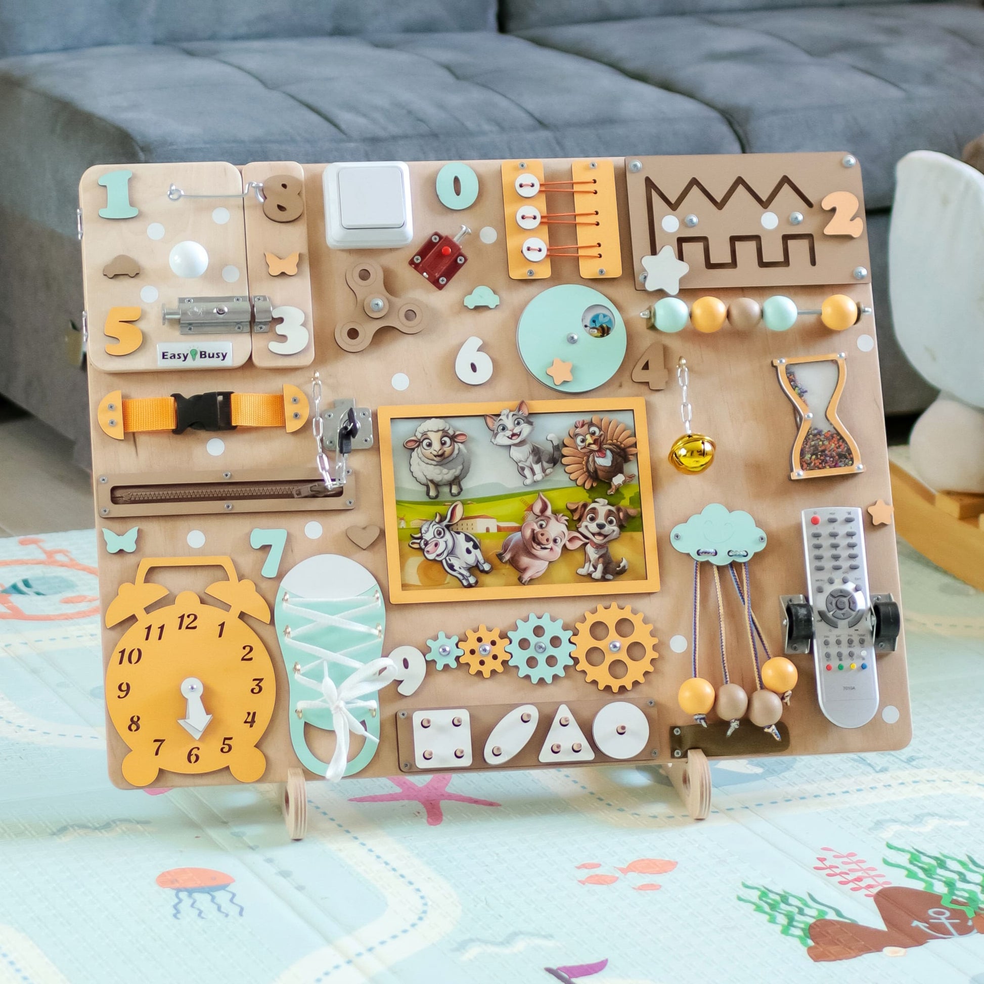 Eco-friendly handcrafted wooden sensory play toy for toddlers
