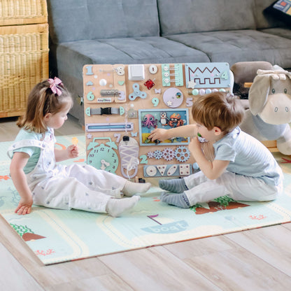 Fine motor skill development toy with a colorful coral reef background
