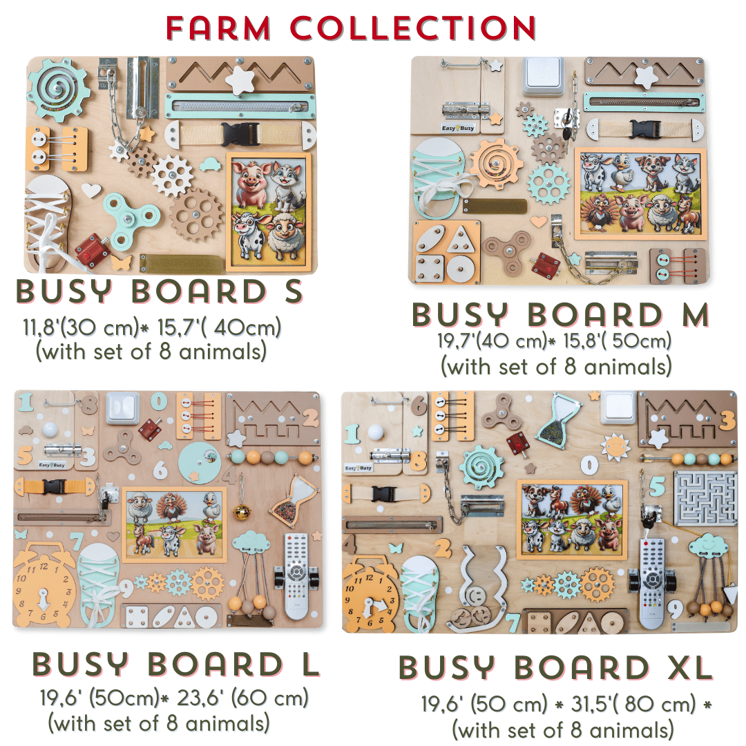 Engaging farm-themed busy board with an oversized play area